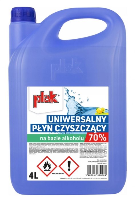 PLAK CLEANING LIQUID UNIVERSAL PŁYN CZYSZCZĄCY UNIWERSALNY 70% ALCOHOL 4 LITRES