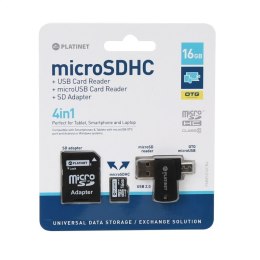 PLATINET 4-in-1 microSD 16GB + CARD READER + OTG + ADAPTER [42224]
