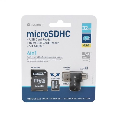 PLATINET 4-in-1 microSD 32GB + CARD READER + OTG + ADAPTER [42225]