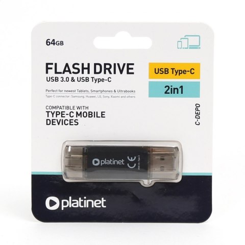 PLATINET PENDRIVE USB 3.0 + Type-C C-Depo 64GB BLACK [45604]