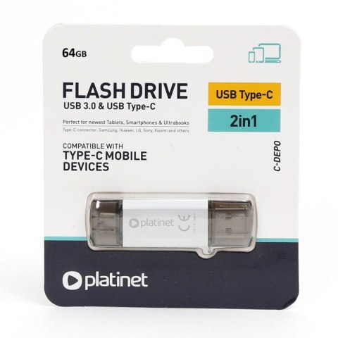 PLATINET PENDRIVE USB 3.0 + Type-C C-Depo 64GB SILVER [45605]