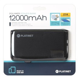 PLATINET POWER BANK 12000mAh 2,1A polymer USB + LCD BLACK [43799]