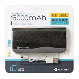 PLATINET POWER BANK LEATHER 15000mAh BLACK + MICRO CABLE KABEL QUICK CHARGE 3.0 [44033]