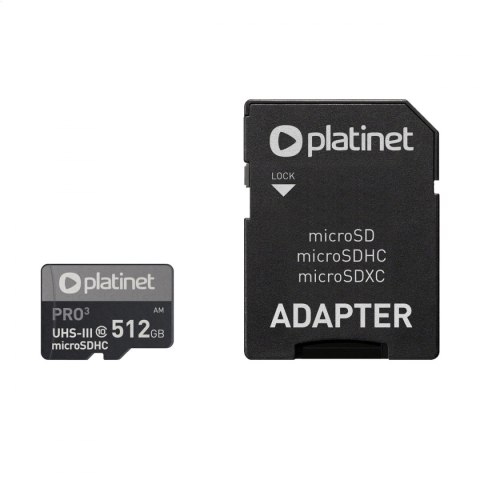 PLATINET microSDXC SECURE DIGITAL + ADAPTER SD 512GB class10 U3 A2 90MB/s [45095]