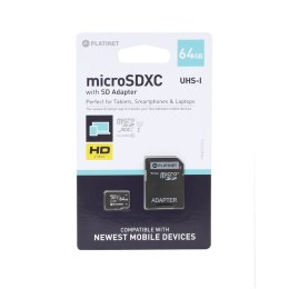 PLATINET microSDXC SECURE DIGITAL + ADAPTER SD 64GB class10 [42911]
