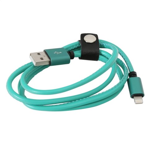 PLATINET ASPER USB LIGHTNING LEATHER CABLE KABEL 1M 2,4A GREEN TE [43299]