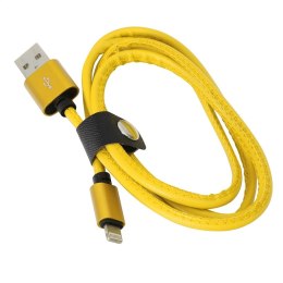 PLATINET ASPER USB LIGHTNING LEATHER CABLE KABEL 1M 2,4A YELLOW TE [43301]