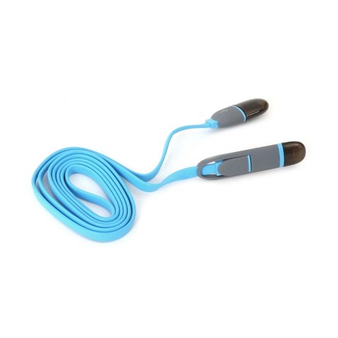 PLATINET INDIGO HORNET USB UNIVERSAL CABLE KABEL 2 IN 1: MICRO USB & LIGHTNING PLUGS BLUE 42871 TE