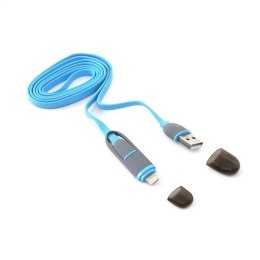 PLATINET INDIGO HORNET USB UNIVERSAL CABLE KABEL 2 IN 1: MICRO USB & LIGHTNING PLUGS BLUE 42871 TE