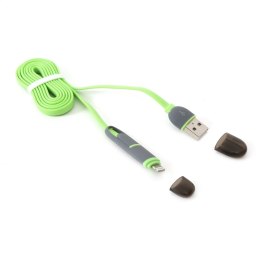 PLATINET INDIGO HORNET USB UNIVERSAL CABLE KABEL 2 IN 1: MICRO USB & LIGHTNING PLUGS GREEN 42872 TE