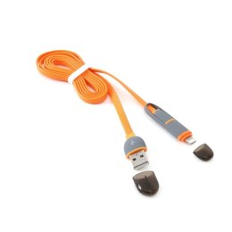 PLATINET INDIGO HORNET USB UNIVERSAL CABLE KABEL 2 IN 1: MICRO USB & LIGHTNING PLUGS ORANGE 42873 TE
