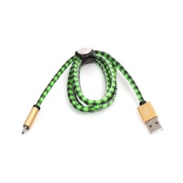 PLATINET MAMBA MICRO USB TO USB LEATHER CHECKED CABLE KABEL 1M GREEN TE [43323]