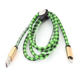 PLATINET TAJPAN USB LIGHTNING LEATHER CHECKED CABLE 1M GREEN EOL [43327]