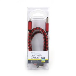 PLATINET TAJPAN USB LIGHTNING LEATHER CHECKED CABLE KABEL 1M RED TE [43592]