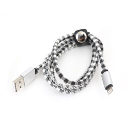 PLATINET TAJPAN USB LIGHTNING LEATHER CHECKED CABLE KABEL 1M WHITE TE [43328]