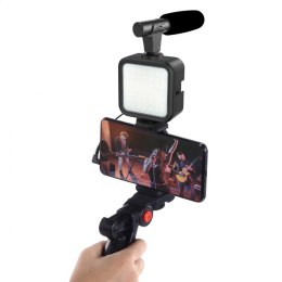 PLATINET VLOG 4 IN 1 SET ZESTAW DO PROWADZENIA VLOGÓW 4 W 1 MICROPHONE LIGHT PHONE HOLDER ON A TRIPOD + 3 5 JACK TO USB C ADAPTE