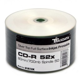 TRAXDATA CD-R 700MB 52X SILVER FF INKJET PRINTABLE SP*50 901OEDRPSN002