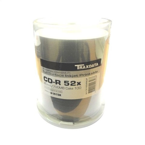 TRAXDATA RITEK CD-R 700MB 52X DIAMOND PRO WHITE INK FF PRINT GLOSSY CAKE*100 901CK10DIGPRO