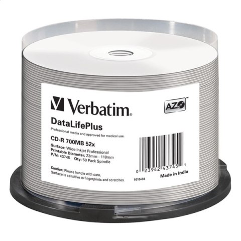 VERBATIM CD-R 700MB 52X AZO PRINTABLE CAKE*50 43745 PRO