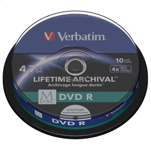 VERBATIM DVD-R 4,7GB 4X PRINTABLE M-DISC ARCHIVAL CAKE*10 43824
