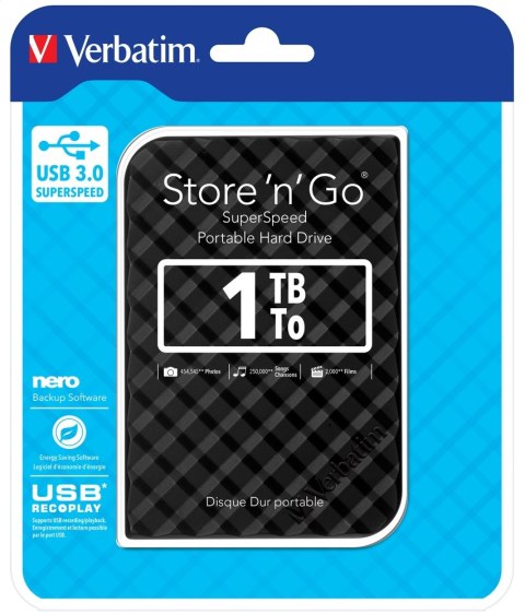 VERBATIM EXTERNAL HDD 1TB 2,5 USB 3.0 BLACK 53194