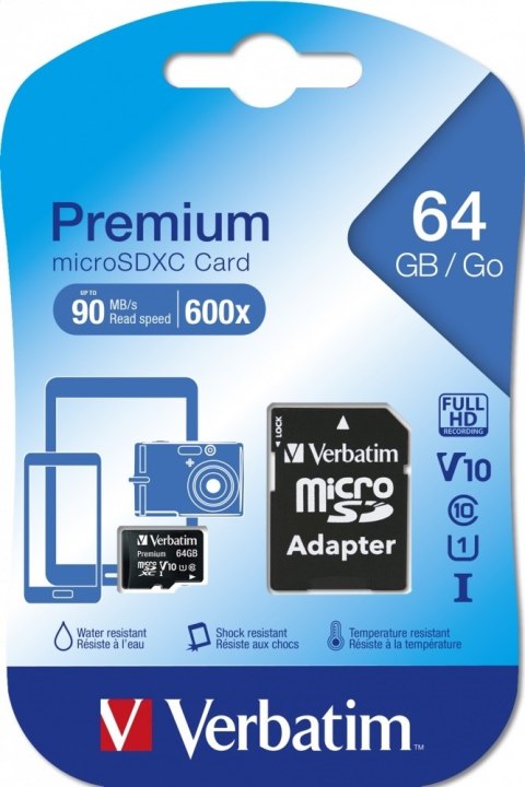 VERBATIM MICRO SDXC 64GB CLASS 10 + ADAPTER 44084