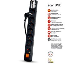 FILTR NAPIĘCIOWY ACAR USB czarny 3m