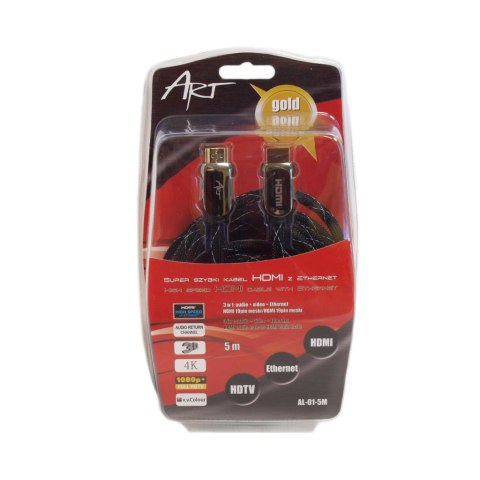 KABEL HDMI 1.4 M/M HQ pozłacany 5m ETHERNET 3D AL-01-5M ART