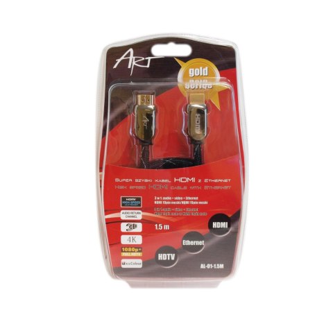 KABEL HDMI 1.4 m/m HQ pozłacany 1.5m ETHERNET 3D AL-01 ART