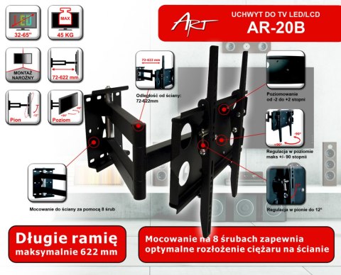 UCHWYT DO TV LCD/LED AR-20B ART 32-65" 45KG reg. pion/poziom 62cm