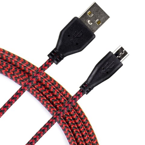 KABEL USB 2.0 Am/micro USBm czarno-czerwony oplot 2m ART oem