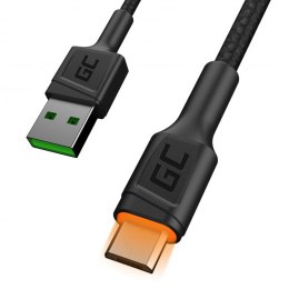 Kabel Przewód Green Cell GC Ray USB - microUSB 120cm z pomarańczowym podświetleniem LED/ szybkie ładowanie Ultra Charge/ QC 3.0