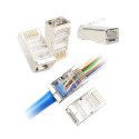 Wtyk telefon. RJ45 8P 8C(drut)przelotowy CAT.6E ekranowany