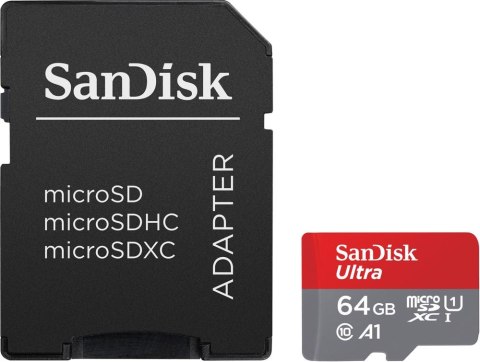 KARTA SANDISK ULTRA ANDROID microSDXC 64 GB 140MB/s A1 Cl.10 UHS-I + ADAPTER