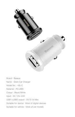 ŁAD SAM BASEUS GRAIN CAR CHARGER WHITE