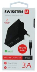 ŁAD SIEC SWISSTEN SMART IC 3A BLACK + KABEL MICRO