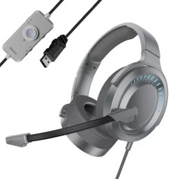 Casque circum-auriculaire USB Baseus GAMO avec microphone et télécommande pour joueurs gris (NGD05-01)