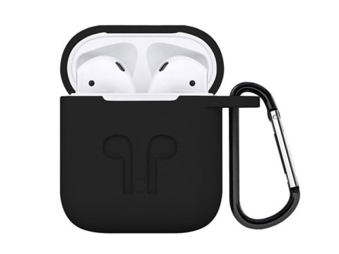 Etui do Apple AirPods silikonowe czarne + karabińczyk