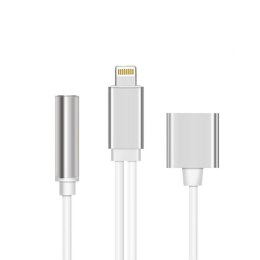 Kabel przejściówka lightning do iPhone audio mini jack srebrny