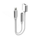 Kabel przejściówka lightning do iPhone audio mini jack srebrny