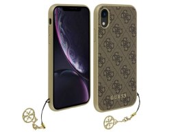 Etui Guess Charms Collection do iPhone XR ze złotą zawieszką Brązowe