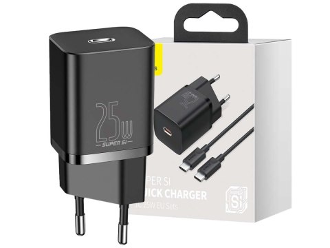 Ładowarka sieciowa Baseus USB-C PD 25W i kabel do USB-C Black