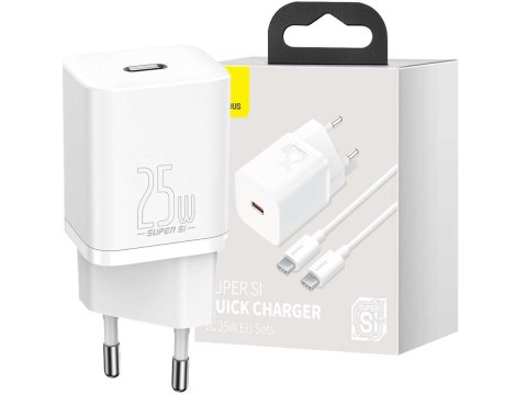 Ładowarka sieciowa Baseus USB-C PD 25W i kabel do USB-C White