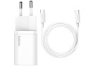 Ładowarka sieciowa Baseus USB-C PD 25W i kabel do USB-C White