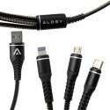 Kabel Alogy Nylon 3w1 USB-C Typ C Lightning micro USB 5A Black