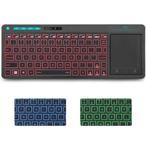 Klawiatura Bezprzewodowa RGB LED z touchpadem do PC TV tabletu Czarna