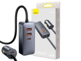 Ładowarka samochodowa Baseus Share Together z przedłużaczem 2x USB 2x USB-C 120W Szara