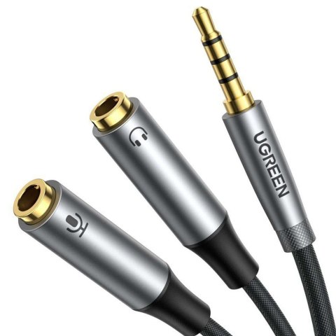 UGREEN AV192 Rozdzielacz audio AUX kabel mini jack 3.5mm (męski) do słuchawki + mikrofon (żeńskie), 20cm (szary)