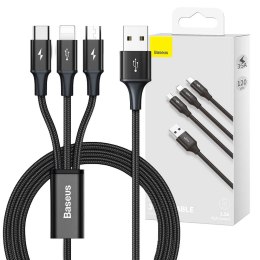 Kabel Baseus Rapid 3w1 USB do microUSB Lightning iPhone USB-C Type C 3.5A Czarny