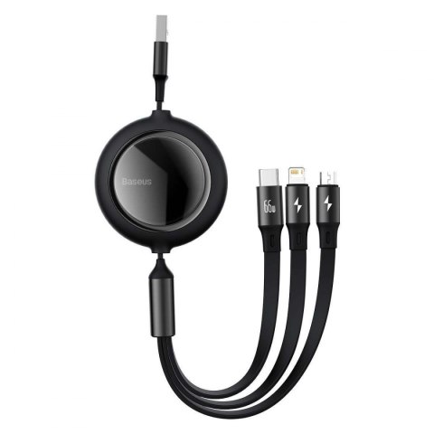Kabel USB 3w1 Baseus Bright Mirror, USB do micro USB / USB-C / Lightning, 66W, 1.2m (czarny)